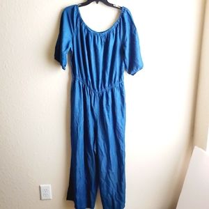 Tacera Off-The-Shoulder Wide Leg Denim Jumpsuit